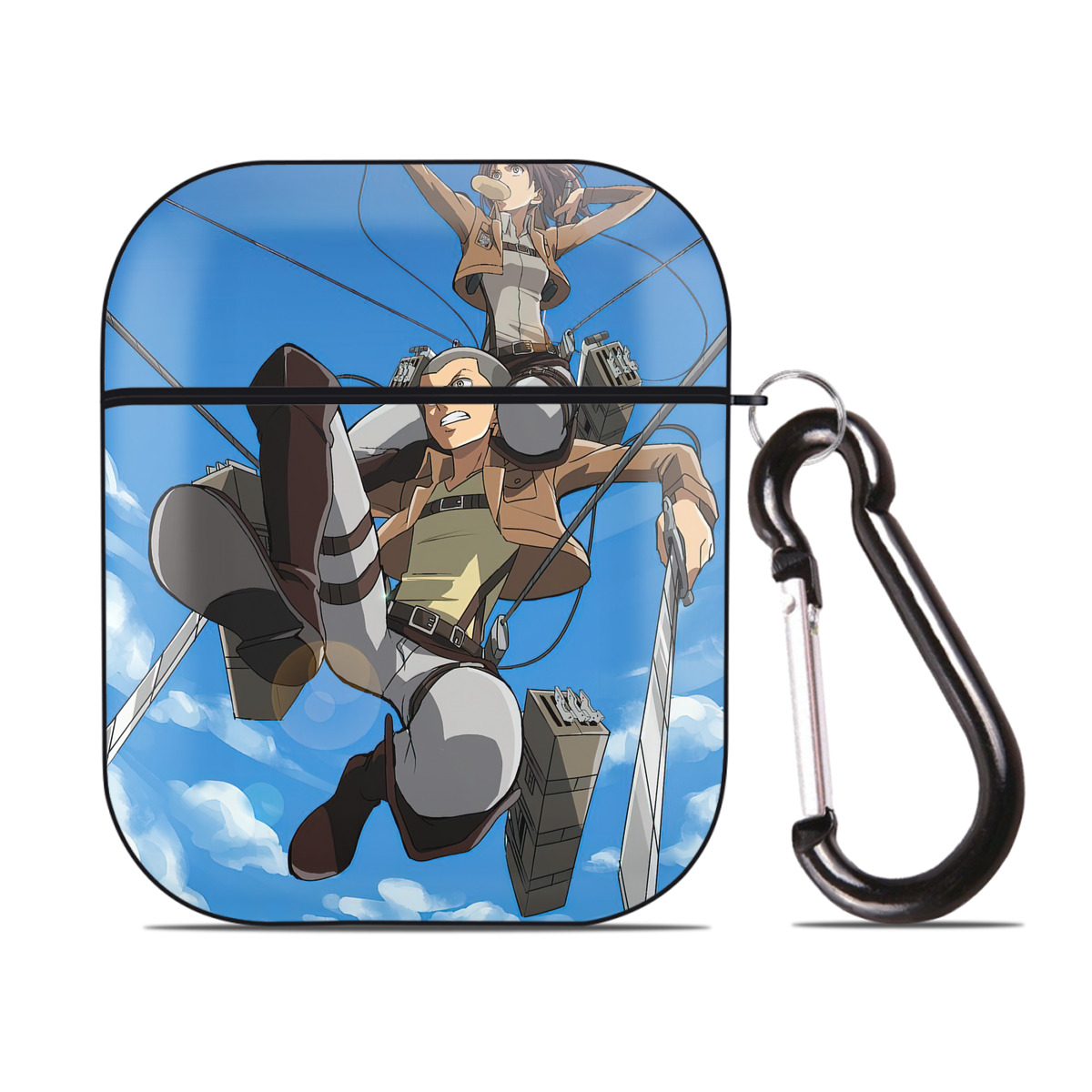 （画像用） 進撃の巨人 Attack on Titan AirPods 第2世代保護ケース ハードシェル ブラック 耐衝撃・防指紋・カラビナ付き
