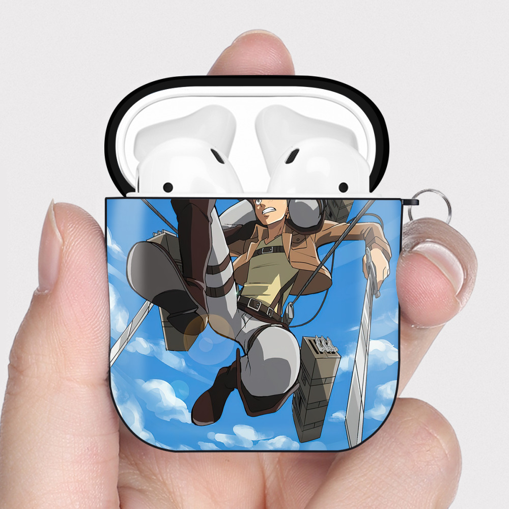 （画像用） 進撃の巨人 Attack on Titan AirPods 第2世代保護ケース ハードシェル ブラック 耐衝撃・防指紋・カラビナ付き