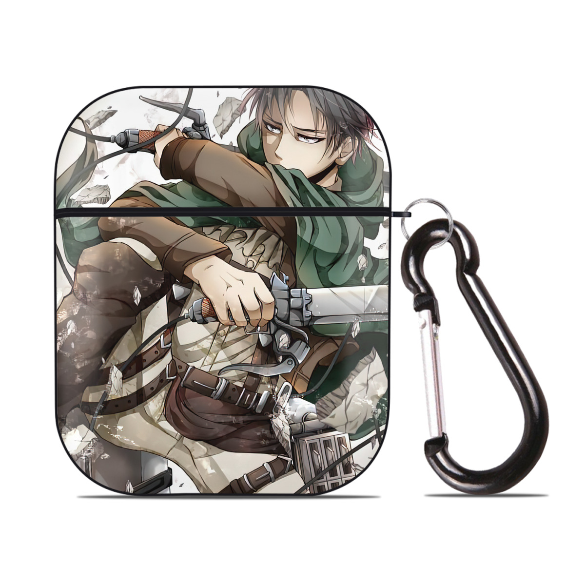 （画像用） 進撃の巨人 Attack on Titan AirPods 第2世代保護ケース ハードシェル ブラック 耐衝撃・防指紋・カラビナ付き