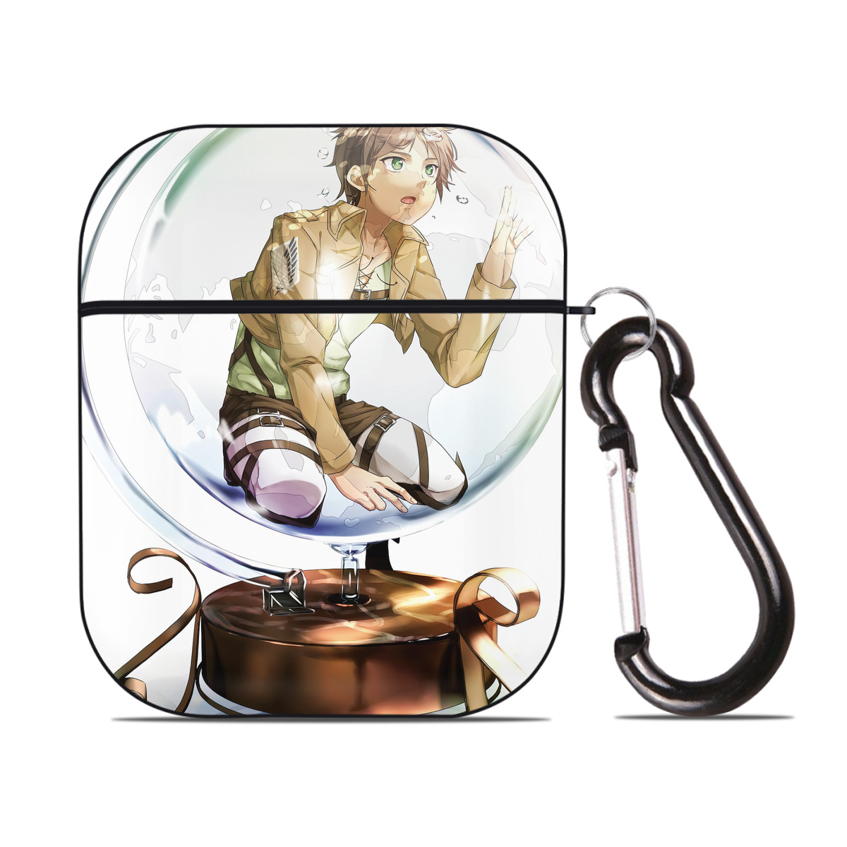 （画像用） 進撃の巨人 Attack on Titan AirPods 第2世代保護ケース ハードシェル ブラック 耐衝撃・防指紋・カラビナ付き