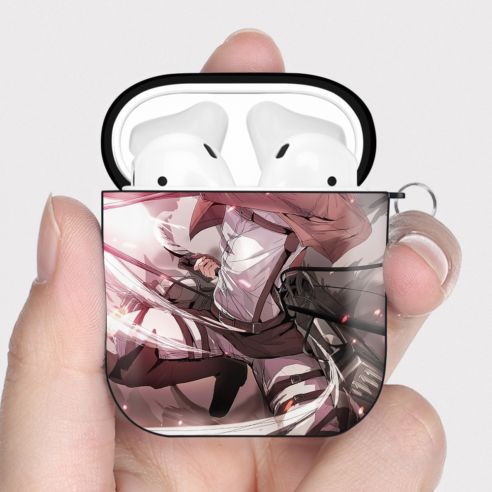 （画像用） 進撃の巨人 Attack on Titan AirPods 第2世代保護ケース ハードシェル ブラック 耐衝撃・防指紋・カラビナ付き
