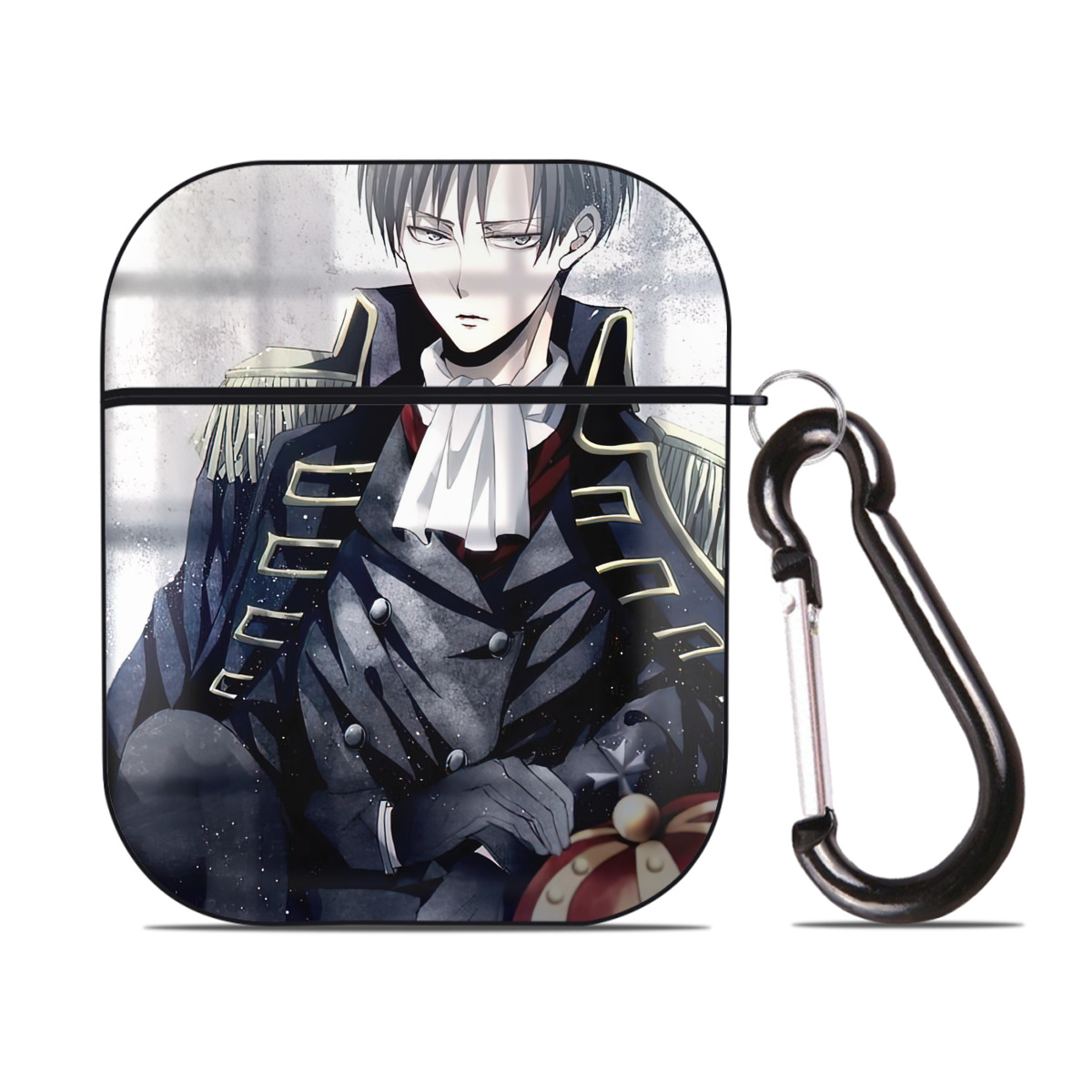 （画像用） 進撃の巨人 Attack on Titan AirPods 第2世代保護ケース ハードシェル ブラック 耐衝撃・防指紋・カラビナ付き
