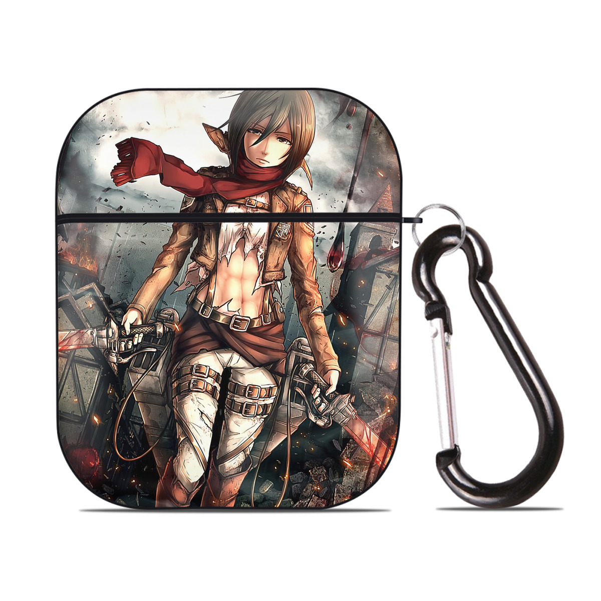 （画像用） 進撃の巨人 Attack on Titan AirPods 第2世代保護ケース ハードシェル ブラック 耐衝撃・防指紋・カラビナ付き