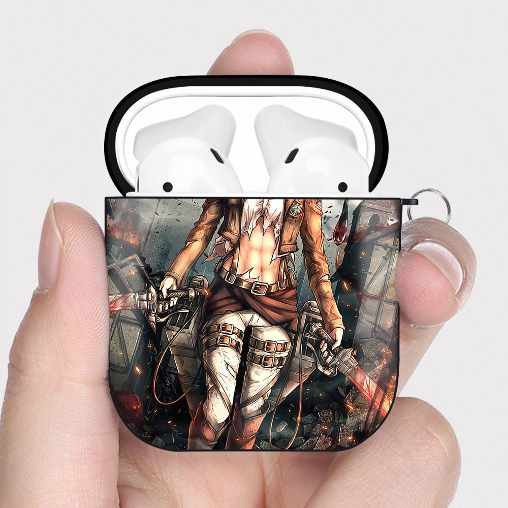 （画像用） 進撃の巨人 Attack on Titan AirPods 第2世代保護ケース ハードシェル ブラック 耐衝撃・防指紋・カラビナ付き