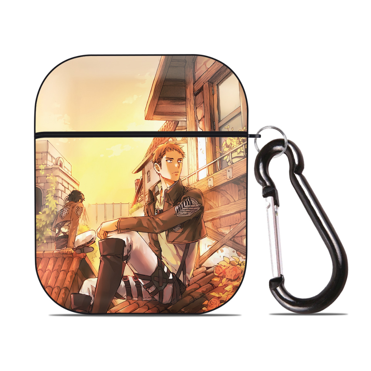 （画像用） 進撃の巨人 Attack on Titan AirPods 第2世代保護ケース ハードシェル ブラック 耐衝撃・防指紋・カラビナ付き