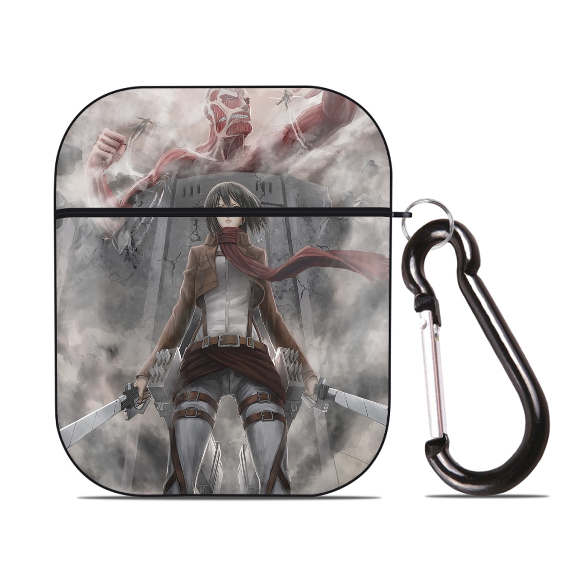 （画像用） 進撃の巨人 Attack on Titan AirPods 第2世代保護ケース ハードシェル ブラック 耐衝撃・防指紋・カラビナ付き