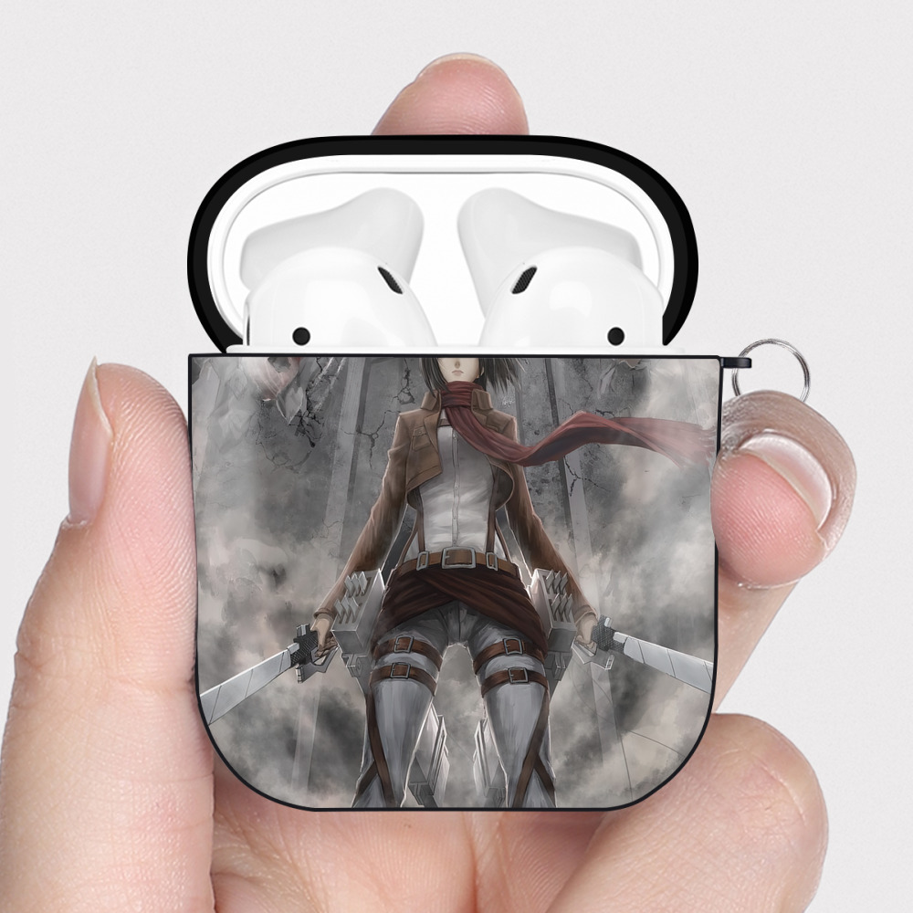 （画像用） 進撃の巨人 Attack on Titan AirPods 第2世代保護ケース ハードシェル ブラック 耐衝撃・防指紋・カラビナ付き