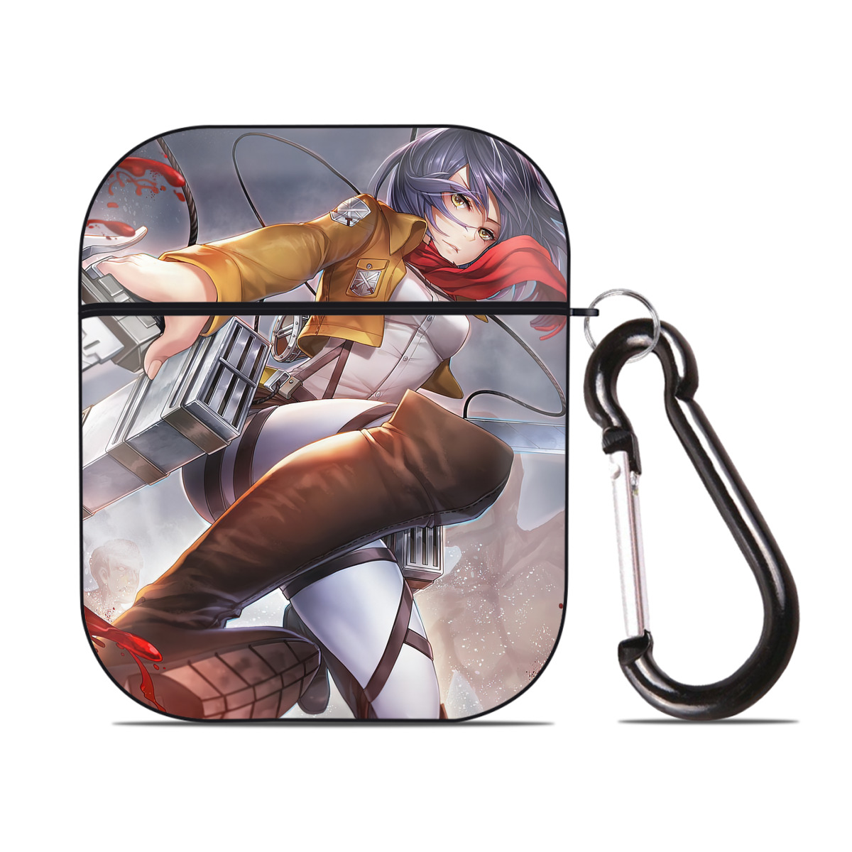 （画像用） 進撃の巨人 Attack on Titan AirPods 第2世代保護ケース ハードシェル ブラック 耐衝撃・防指紋・カラビナ付き