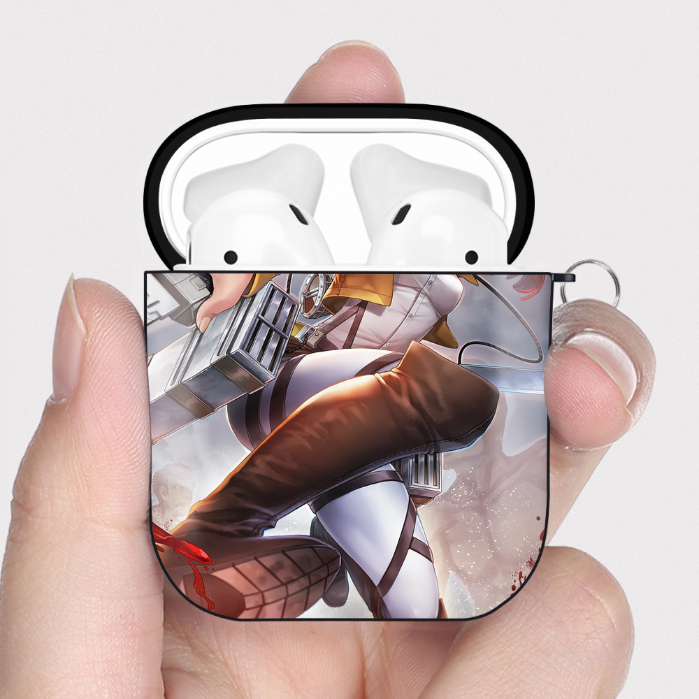 （画像用） 進撃の巨人 Attack on Titan AirPods 第2世代保護ケース ハードシェル ブラック 耐衝撃・防指紋・カラビナ付き
