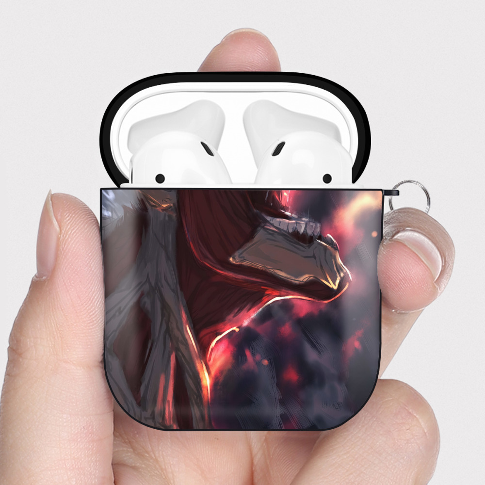 （画像用） 進撃の巨人 Attack on Titan AirPods 第2世代保護ケース ハードシェル ブラック 耐衝撃・防指紋・カラビナ付き