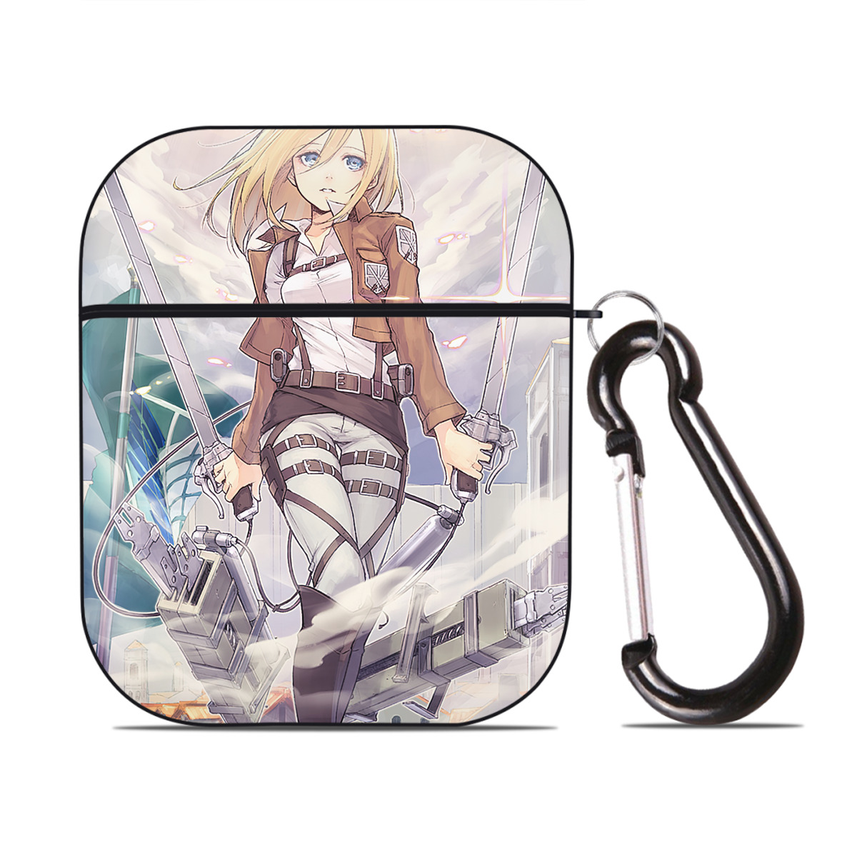 （画像用） 進撃の巨人 Attack on Titan AirPods 第2世代保護ケース ハードシェル ブラック 耐衝撃・防指紋・カラビナ付き