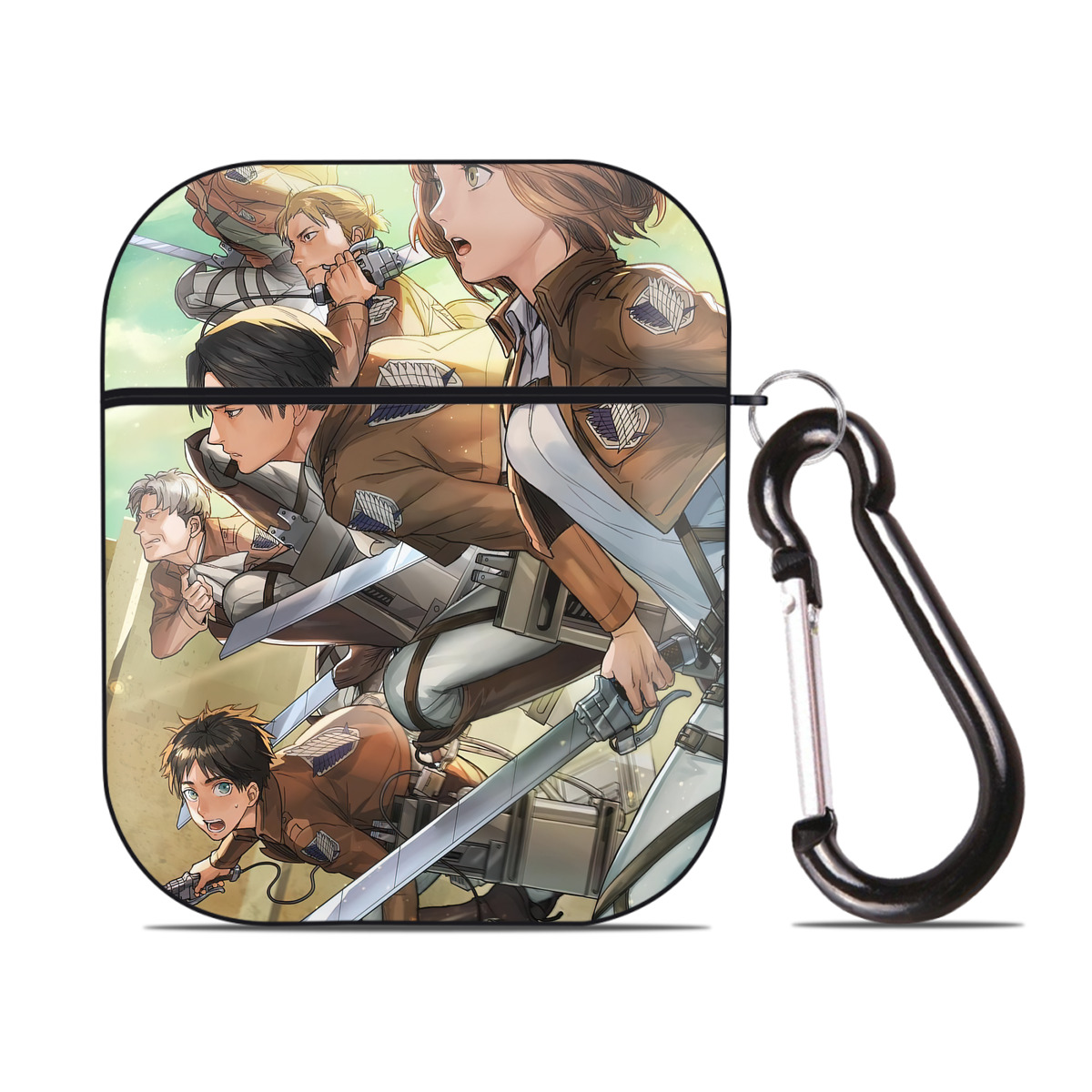 （画像用） 進撃の巨人 Attack on Titan AirPods 第2世代保護ケース ハードシェル ブラック 耐衝撃・防指紋・カラビナ付き