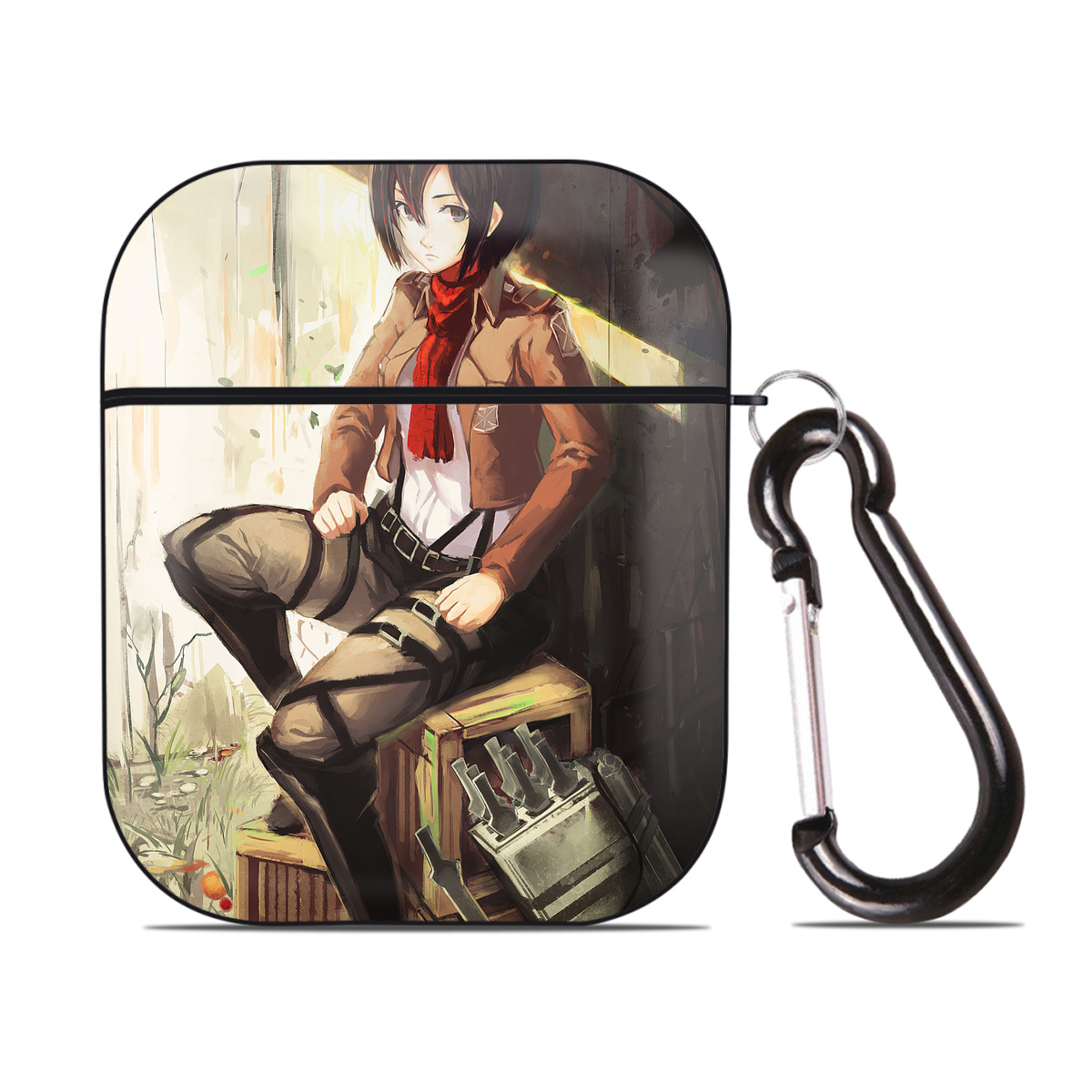 （画像用） 進撃の巨人 Attack on Titan AirPods 第2世代保護ケース ハードシェル ブラック 耐衝撃・防指紋・カラビナ付き
