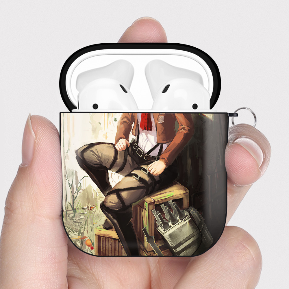 （画像用） 進撃の巨人 Attack on Titan AirPods 第2世代保護ケース ハードシェル ブラック 耐衝撃・防指紋・カラビナ付き