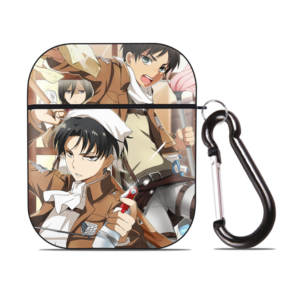 （画像用） 進撃の巨人 Attack on Titan AirPods 第2世代保護ケース ハードシェル ブラック 耐衝撃・防指紋・カラビナ付き