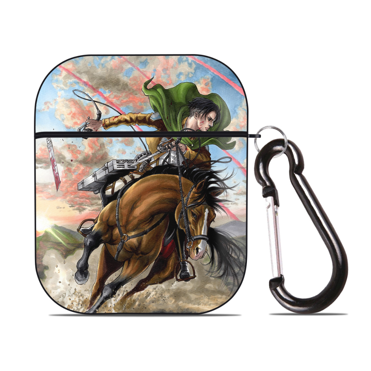（画像用） 進撃の巨人 Attack on Titan AirPods 第2世代保護ケース ハードシェル ブラック 耐衝撃・防指紋・カラビナ付き