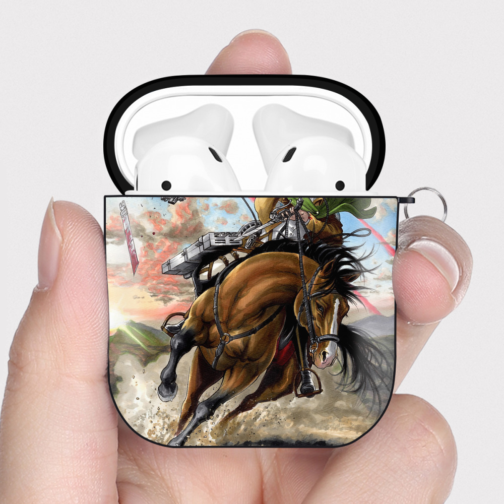 （画像用） 進撃の巨人 Attack on Titan AirPods 第2世代保護ケース ハードシェル ブラック 耐衝撃・防指紋・カラビナ付き