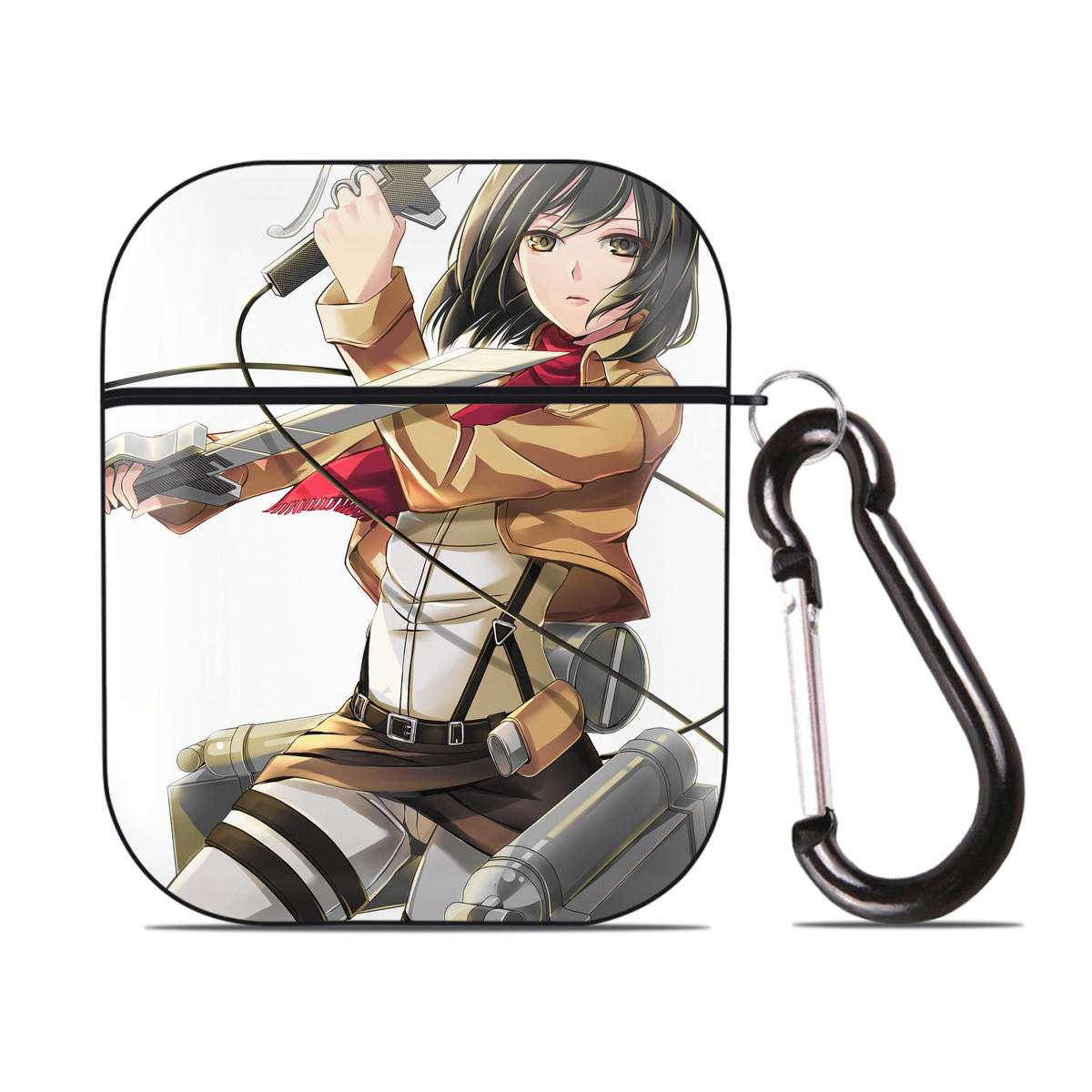 （画像用） 進撃の巨人 Attack on Titan AirPods 第2世代保護ケース ハードシェル ブラック 耐衝撃・防指紋・カラビナ付き