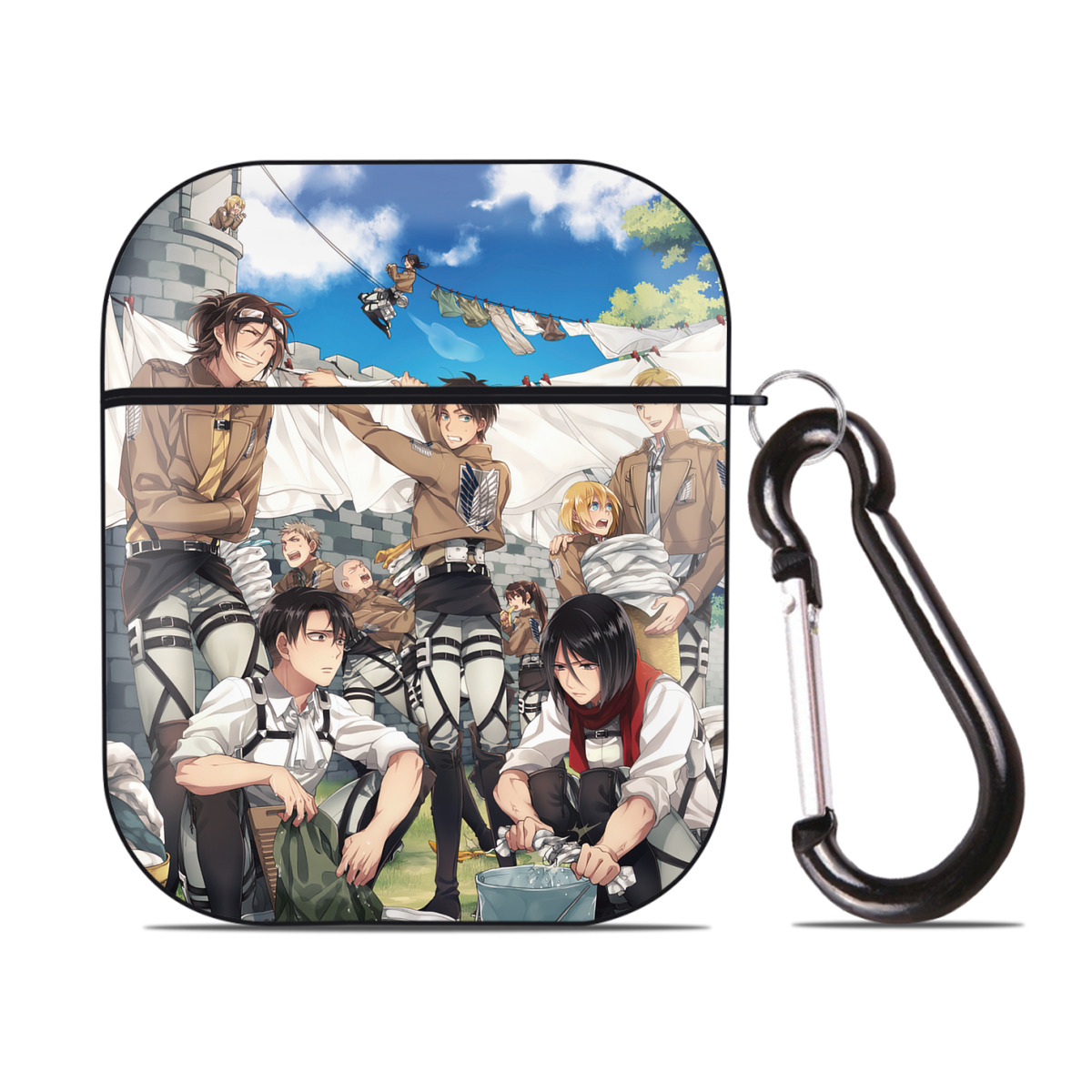（画像用） 進撃の巨人 Attack on Titan AirPods 第2世代保護ケース ハードシェル ブラック 耐衝撃・防指紋・カラビナ付き