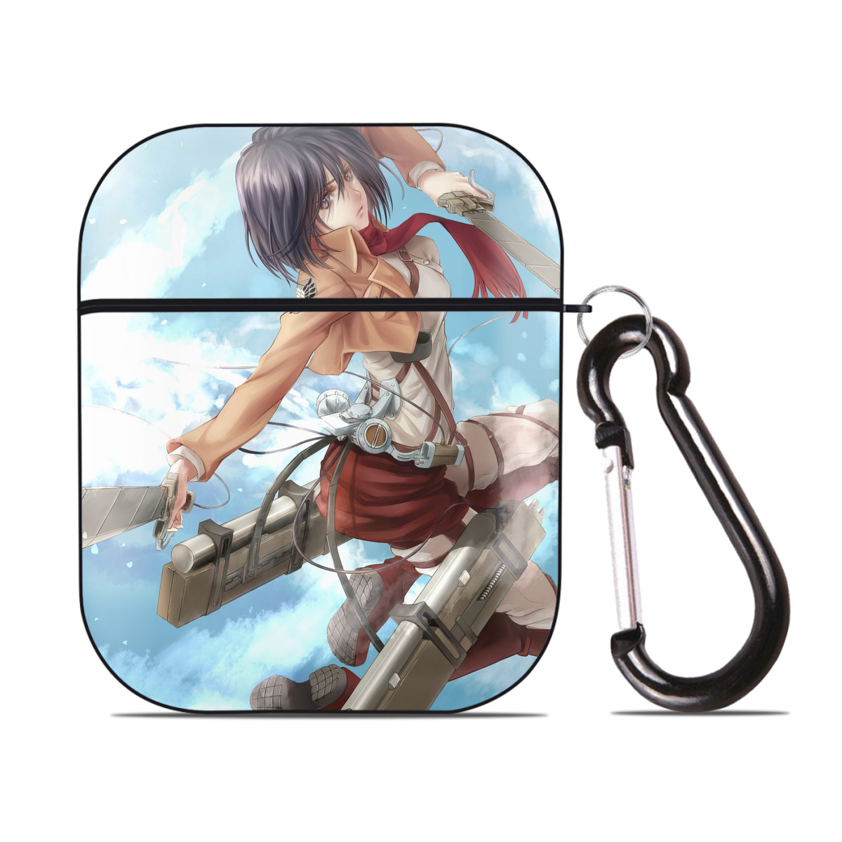 （画像用） 進撃の巨人 Attack on Titan AirPods 第2世代保護ケース ハードシェル ブラック 耐衝撃・防指紋・カラビナ付き