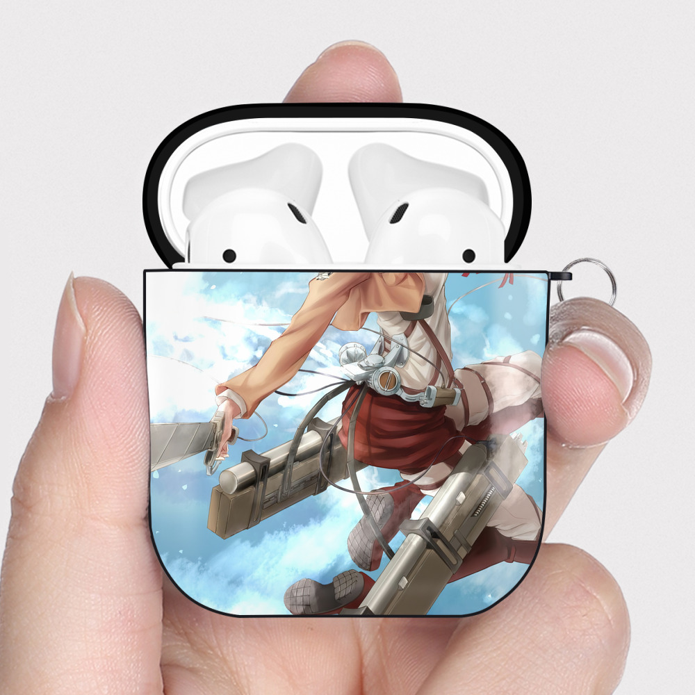 （画像用） 進撃の巨人 Attack on Titan AirPods 第2世代保護ケース ハードシェル ブラック 耐衝撃・防指紋・カラビナ付き