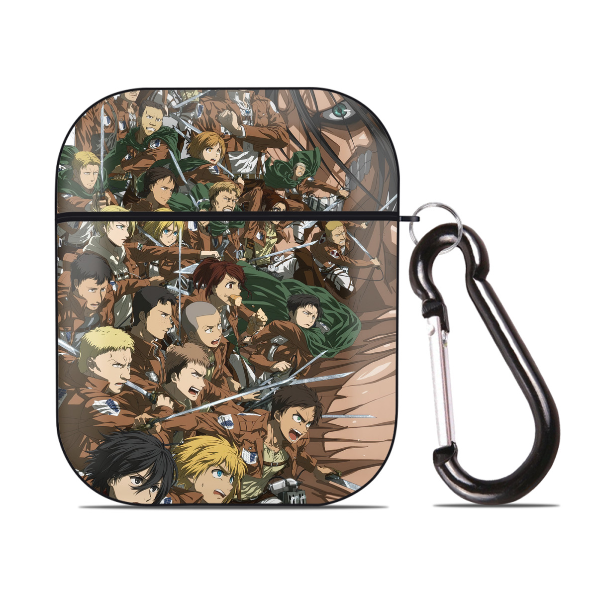 （画像用） 進撃の巨人 Attack on Titan AirPods 第2世代保護ケース ハードシェル ブラック 耐衝撃・防指紋・カラビナ付き