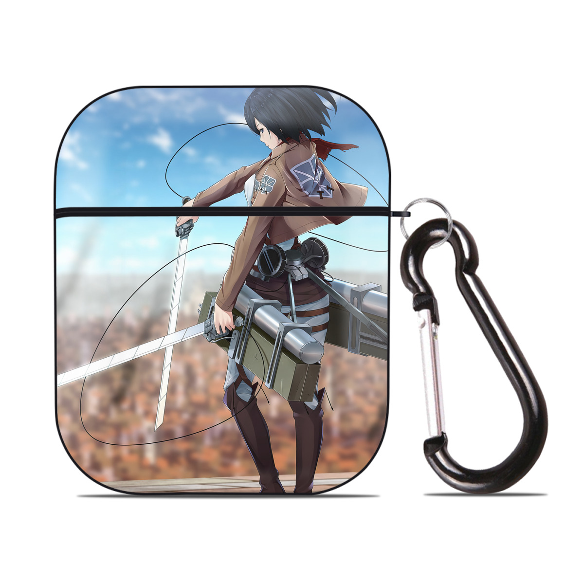 （画像用） 進撃の巨人 Attack on Titan AirPods 第2世代保護ケース ハードシェル ブラック 耐衝撃・防指紋・カラビナ付き