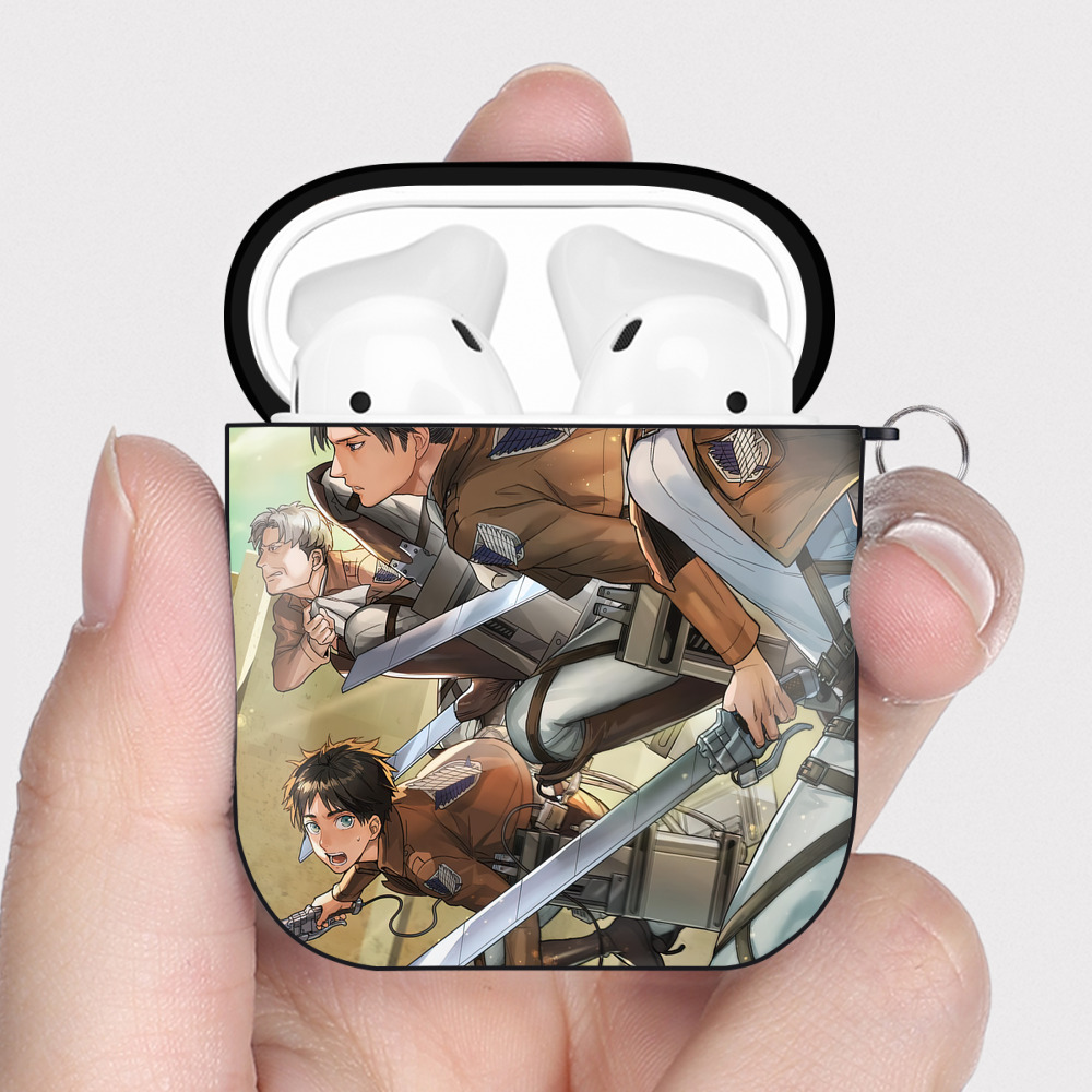 （画像用） 進撃の巨人 Attack on Titan AirPods 第2世代保護ケース ハードシェル ブラック 耐衝撃・防指紋・カラビナ付き