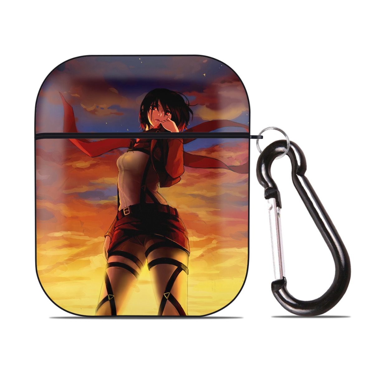 （画像用） 進撃の巨人 Attack on Titan AirPods 第2世代保護ケース ハードシェル ブラック 耐衝撃・防指紋・カラビナ付き