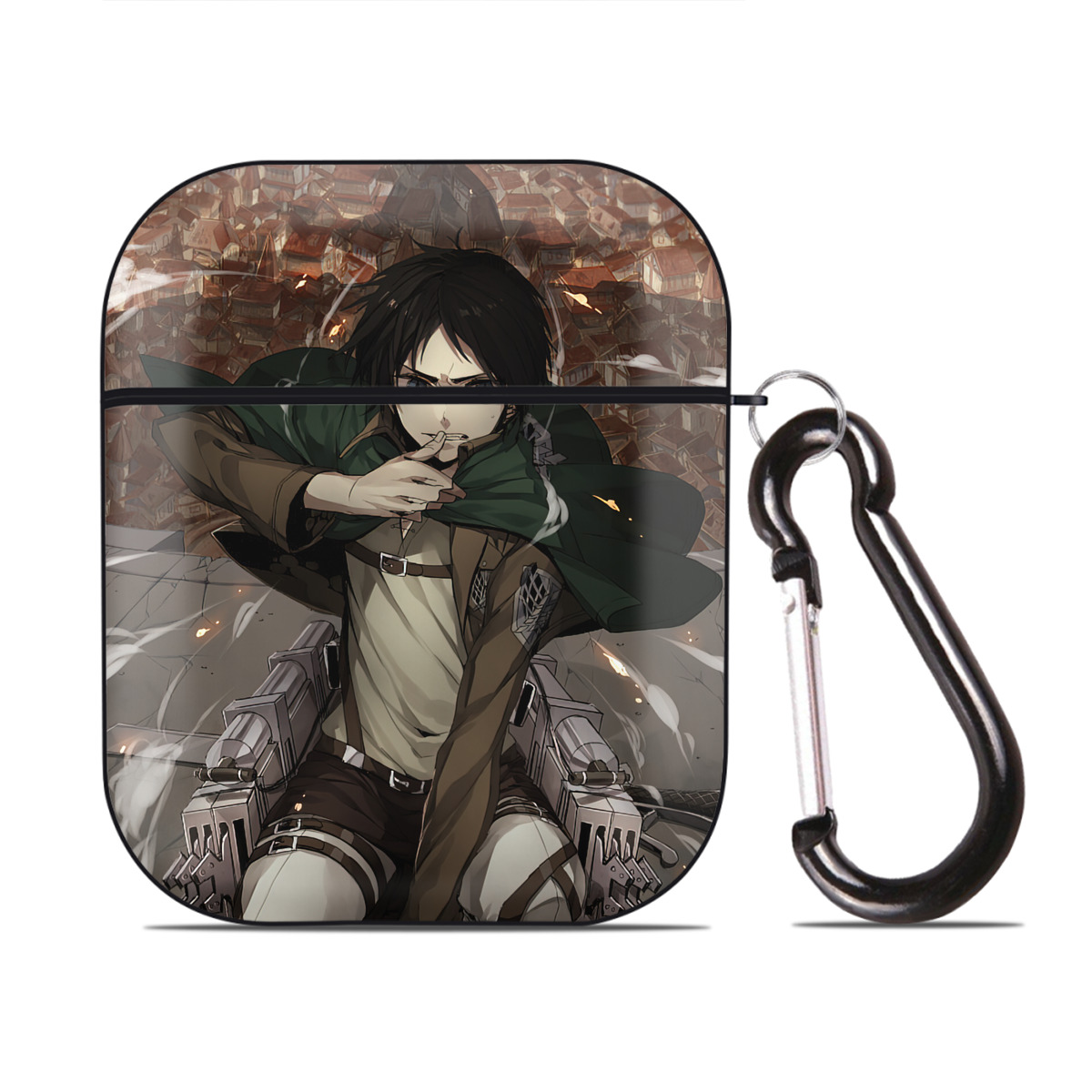 （画像用） 進撃の巨人 Attack on Titan AirPods 第2世代保護ケース ハードシェル ブラック 耐衝撃・防指紋・カラビナ付き