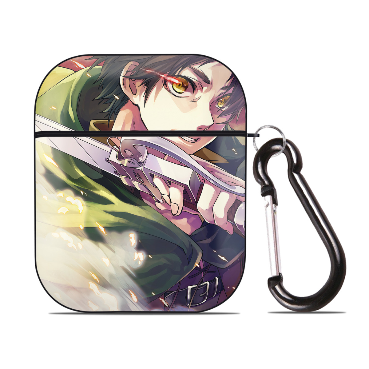 （画像用） 進撃の巨人 Attack on Titan AirPods 第2世代保護ケース ハードシェル ブラック 耐衝撃・防指紋・カラビナ付き