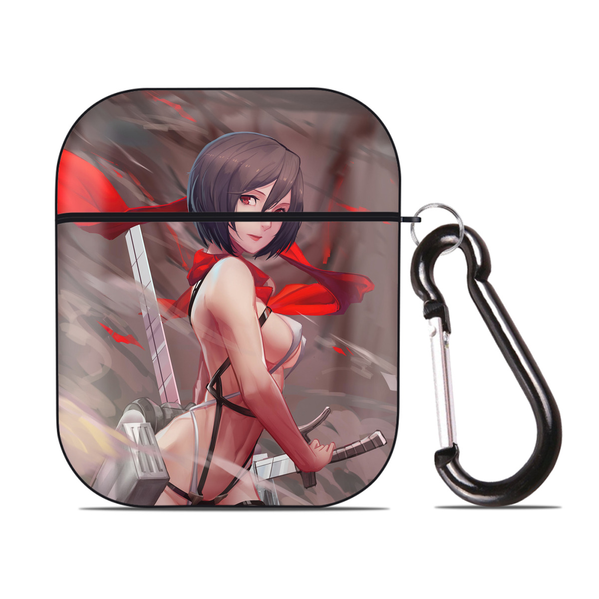 （画像用） 進撃の巨人 Attack on Titan AirPods 第2世代保護ケース ハードシェル ブラック 耐衝撃・防指紋・カラビナ付き