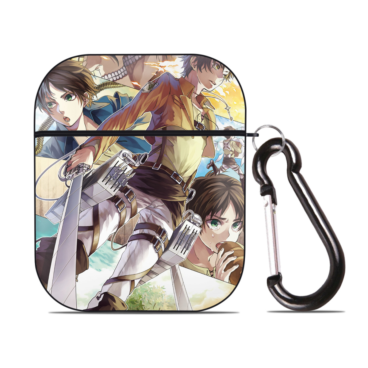 （画像用） 進撃の巨人 Attack on Titan AirPods 第2世代保護ケース ハードシェル ブラック 耐衝撃・防指紋・カラビナ付き