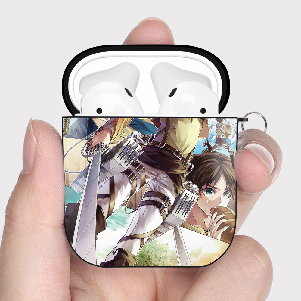 （画像用） 進撃の巨人 Attack on Titan AirPods 第2世代保護ケース ハードシェル ブラック 耐衝撃・防指紋・カラビナ付き