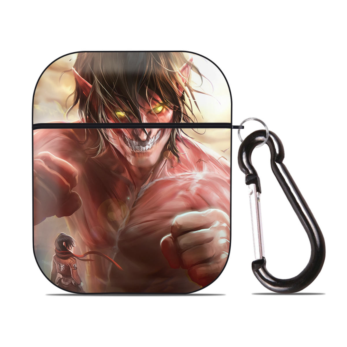 （画像用） 進撃の巨人 Attack on Titan AirPods 第2世代保護ケース ハードシェル ブラック 耐衝撃・防指紋・カラビナ付き