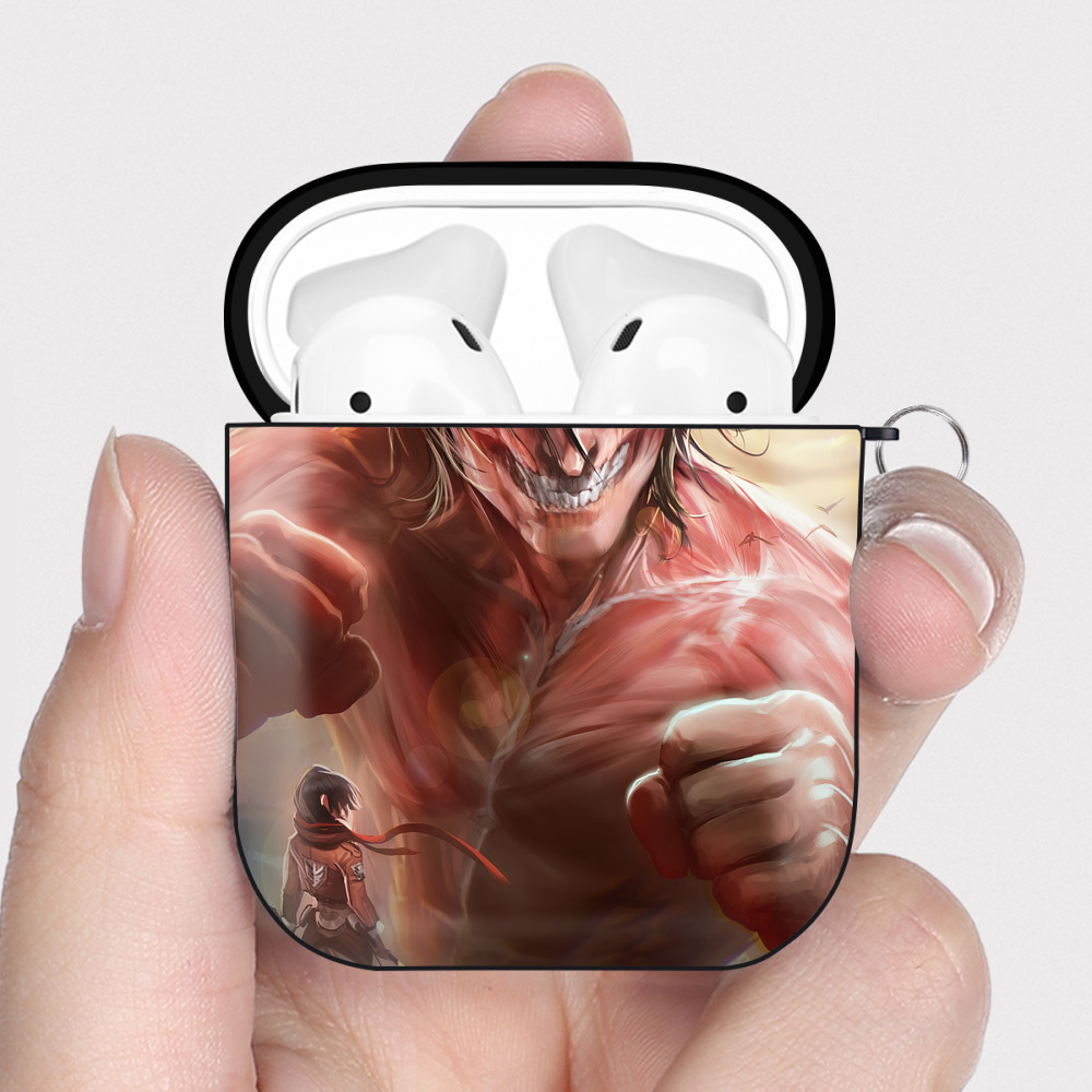 （画像用） 進撃の巨人 Attack on Titan AirPods 第2世代保護ケース ハードシェル ブラック 耐衝撃・防指紋・カラビナ付き