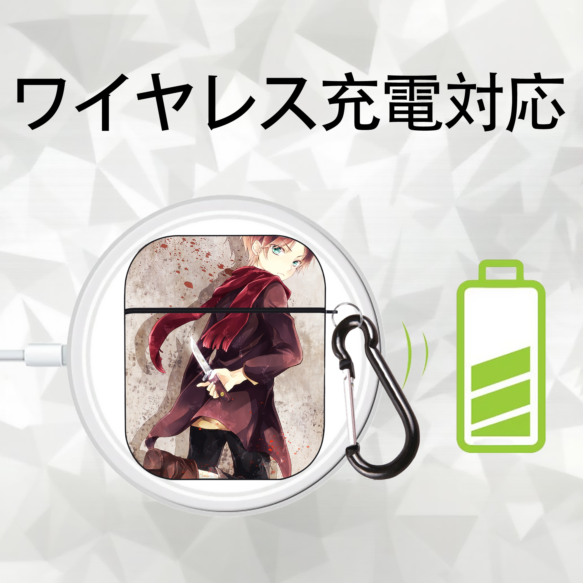 進撃の巨人 Attack on Titan AirPods 第2世代保護ケース ハードシェル ブラック 耐衝撃・防指紋・カラビナ付き