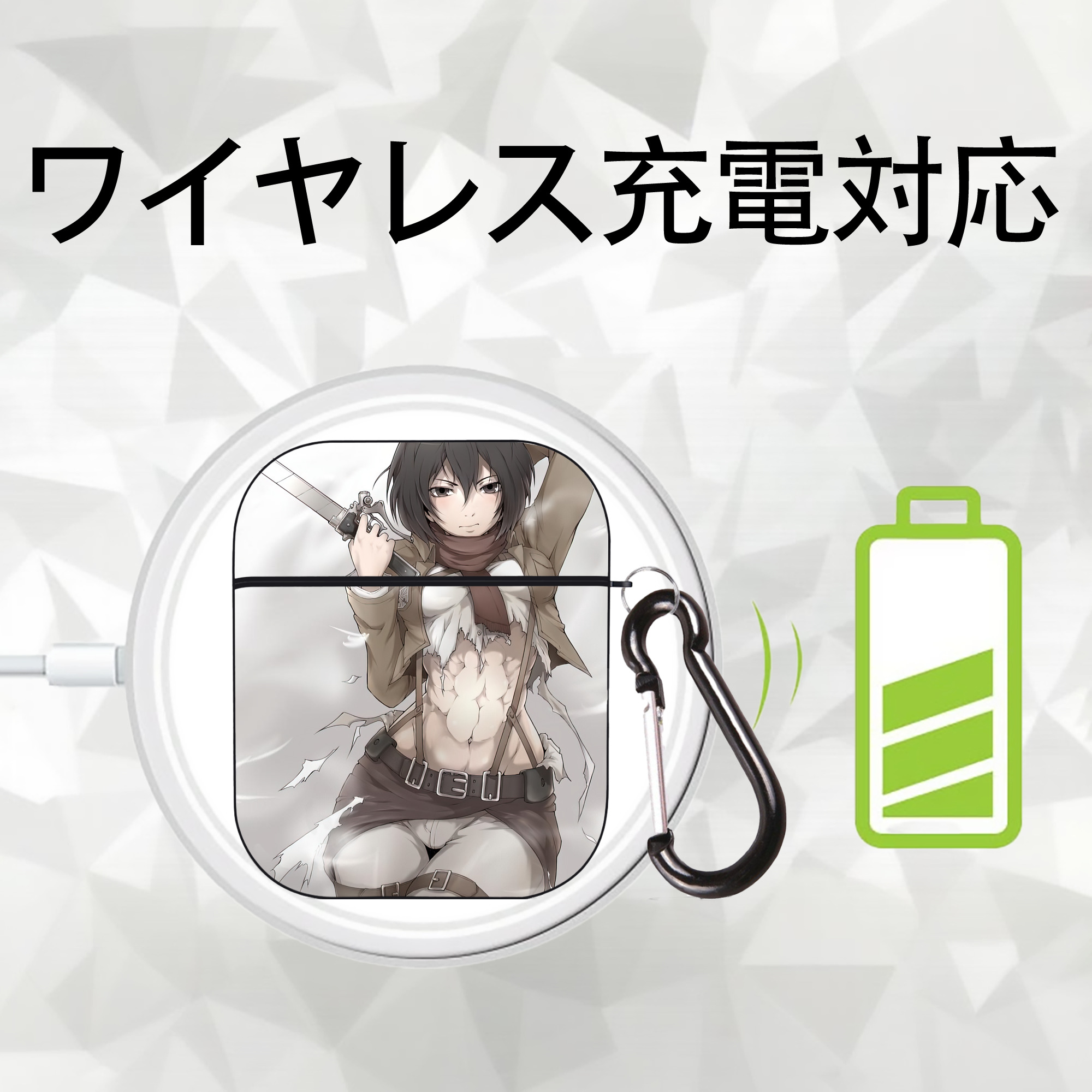 進撃の巨人 Attack on Titan AirPods 第2世代保護ケース ハードシェル ブラック 耐衝撃・防指紋・カラビナ付き