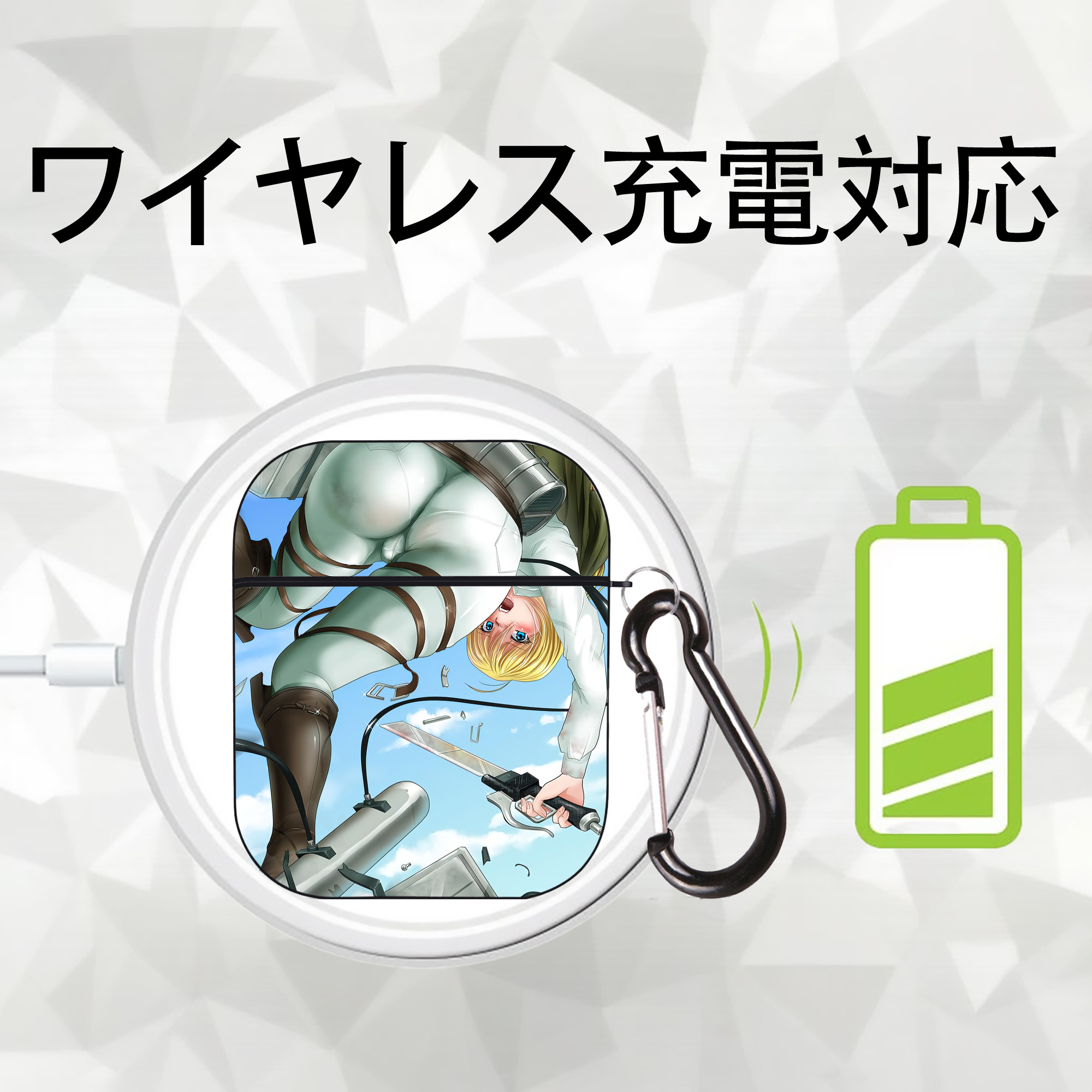 進撃の巨人 Attack on Titan AirPods 第2世代保護ケース ハードシェル ブラック 耐衝撃・防指紋・カラビナ付き