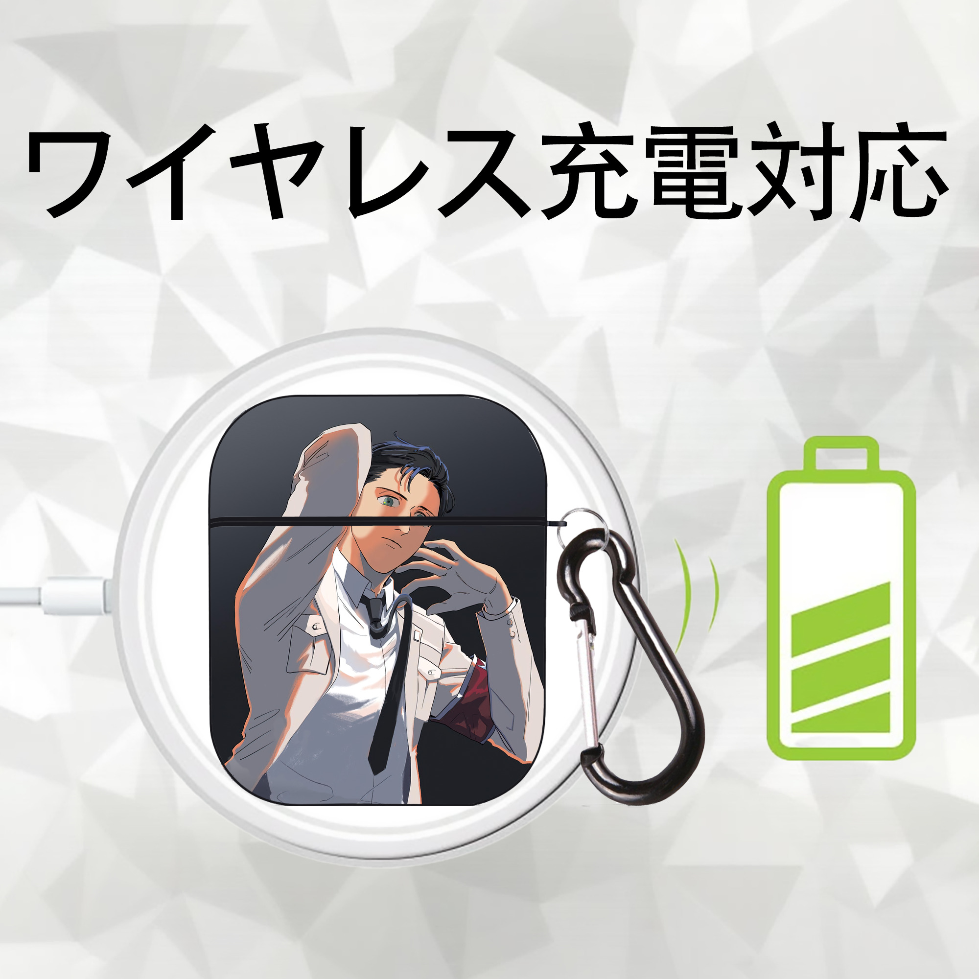 進撃の巨人 Attack on Titan AirPods 第2世代保護ケース ハードシェル ブラック 耐衝撃・防指紋・カラビナ付き