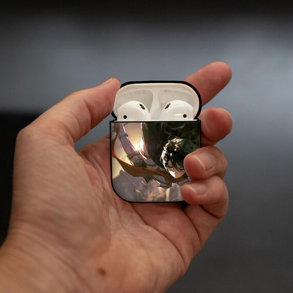 進撃の巨人 Attack on Titan AirPods 第2世代保護ケース ハードシェル ブラック 耐衝撃・防指紋・カラビナ付き