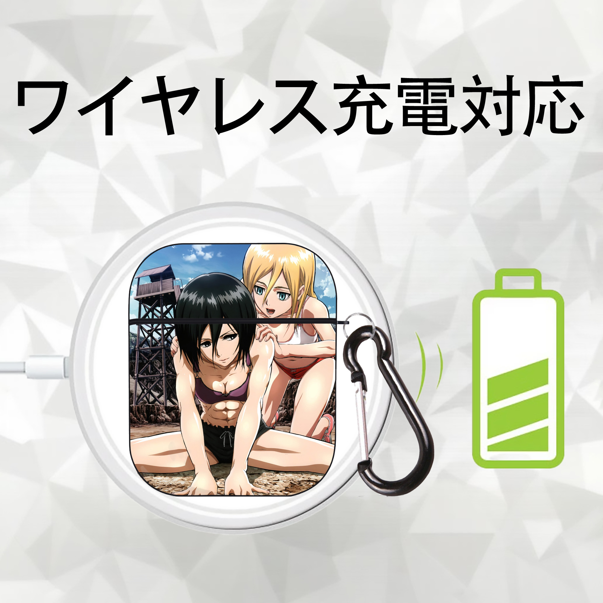 進撃の巨人 Attack on Titan AirPods 第2世代保護ケース ハードシェル ブラック 耐衝撃・防指紋・カラビナ付き