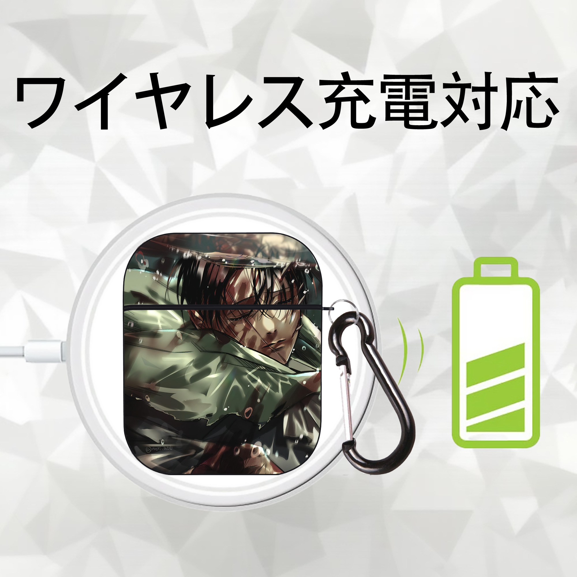進撃の巨人 Attack on Titan AirPods 第2世代保護ケース ハードシェル ブラック 耐衝撃・防指紋・カラビナ付き