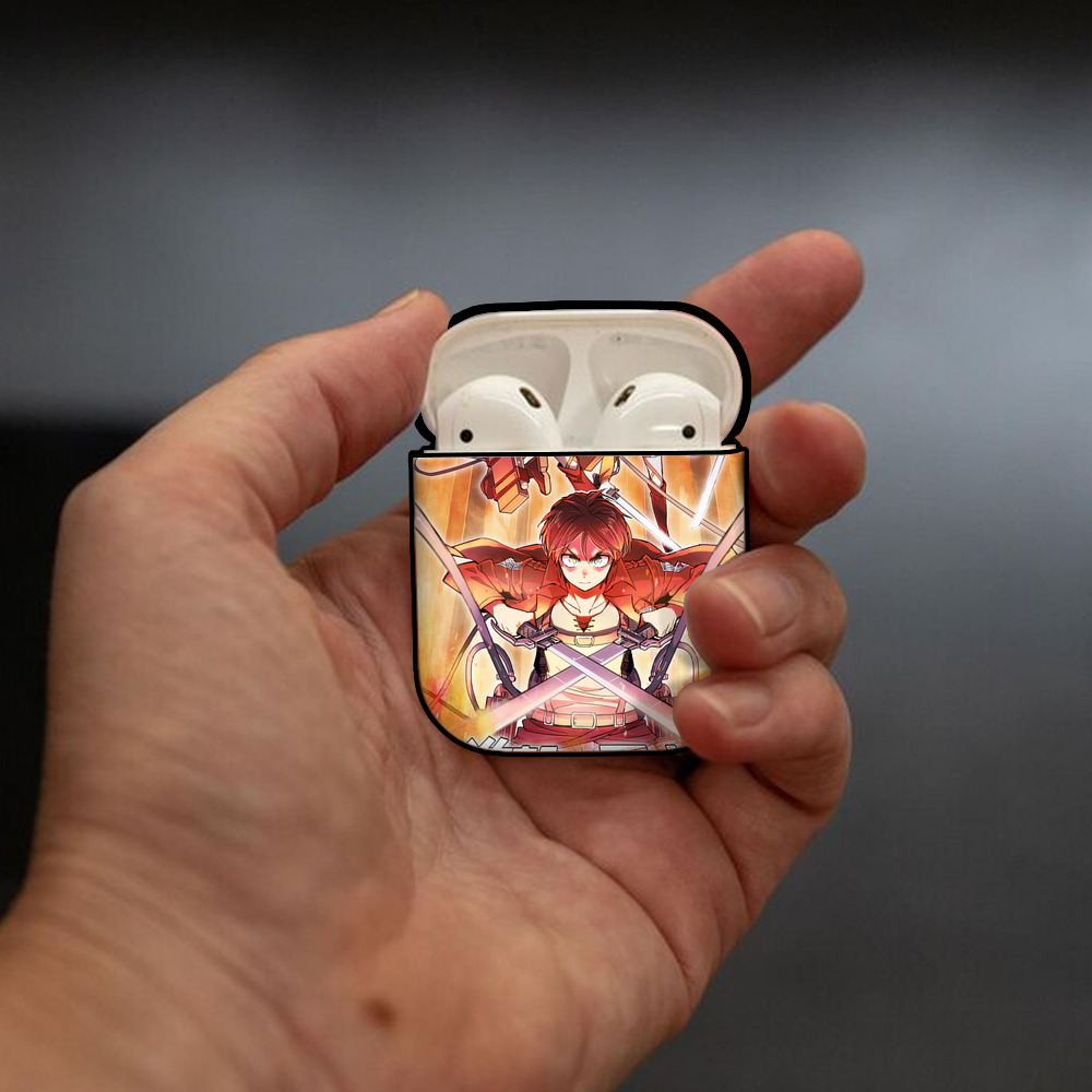進撃の巨人 Attack on Titan AirPods 第2世代保護ケース ハードシェル ブラック 耐衝撃・防指紋・カラビナ付き