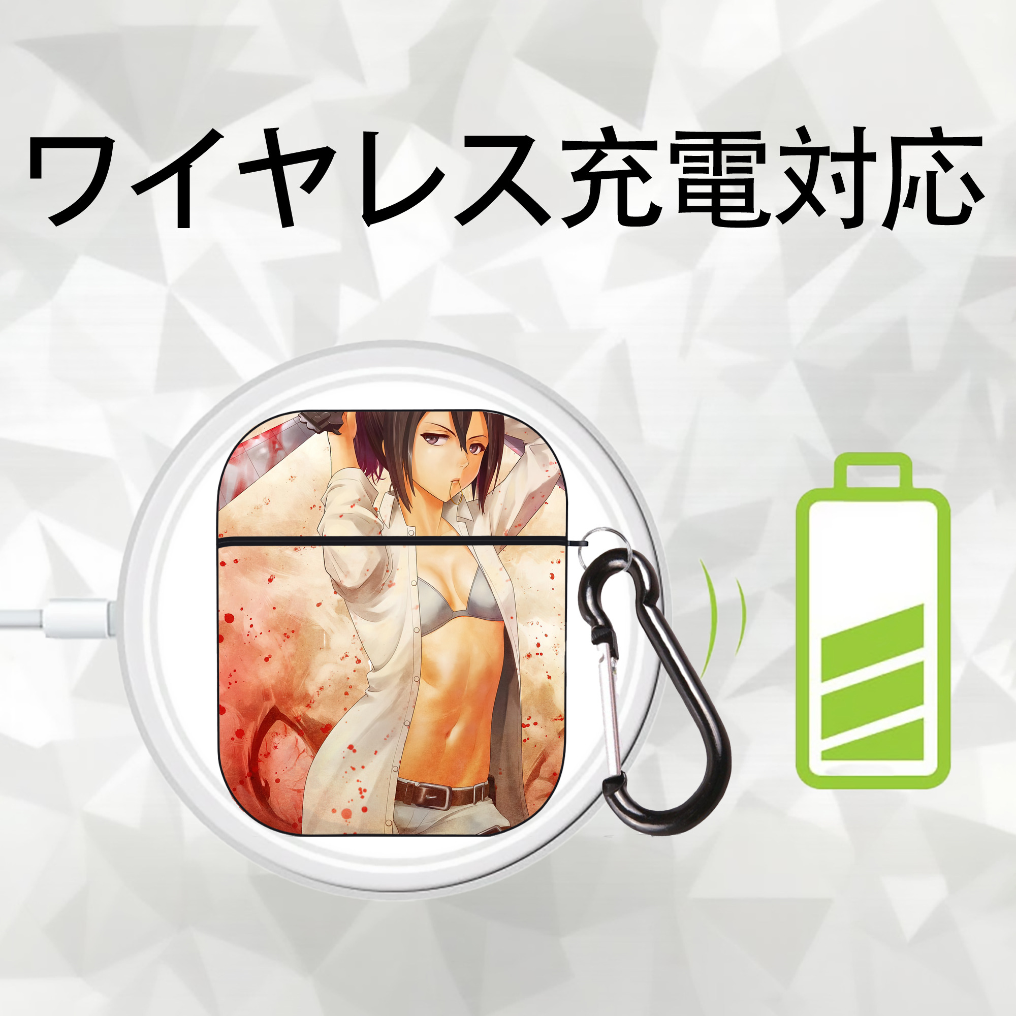 進撃の巨人 Attack on Titan AirPods 第2世代保護ケース ハードシェル ブラック 耐衝撃・防指紋・カラビナ付き