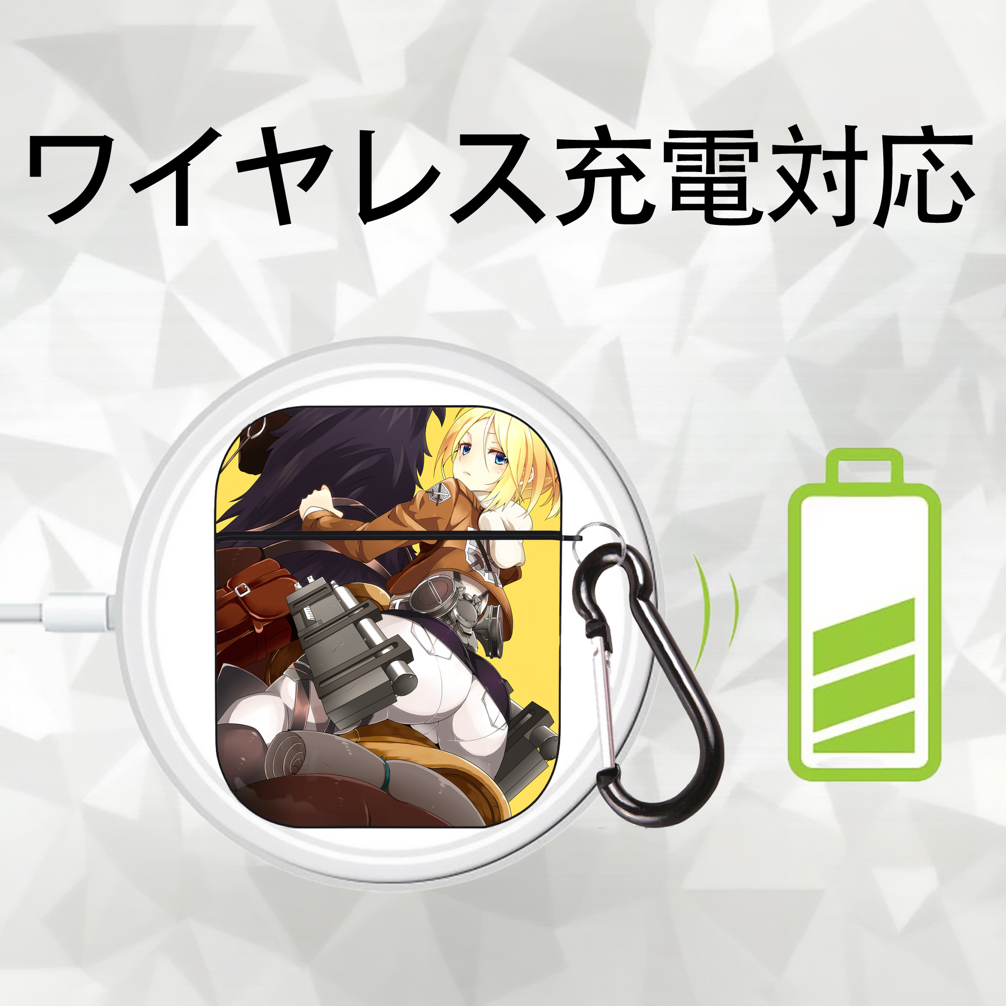 進撃の巨人 Attack on Titan AirPods 第2世代保護ケース ハードシェル ブラック 耐衝撃・防指紋・カラビナ付き