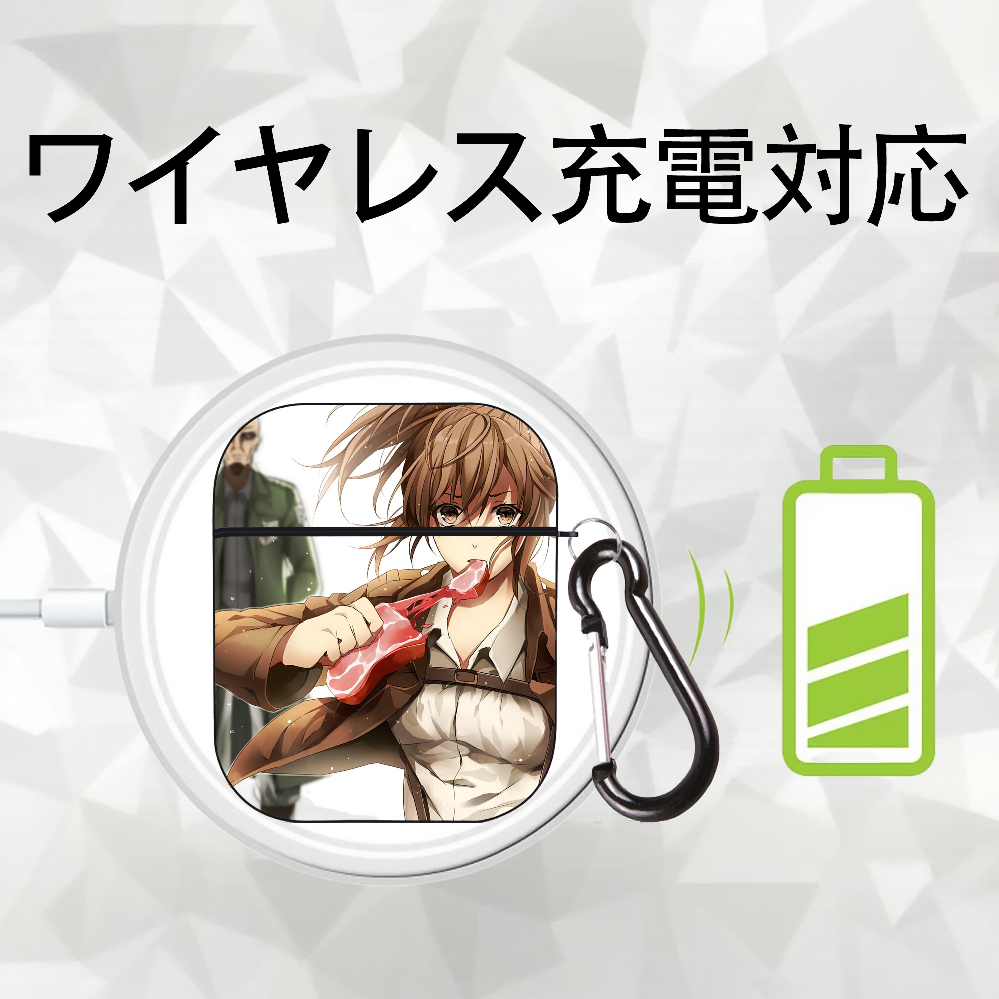 進撃の巨人 Attack on Titan AirPods 第2世代保護ケース ハードシェル ブラック 耐衝撃・防指紋・カラビナ付き
