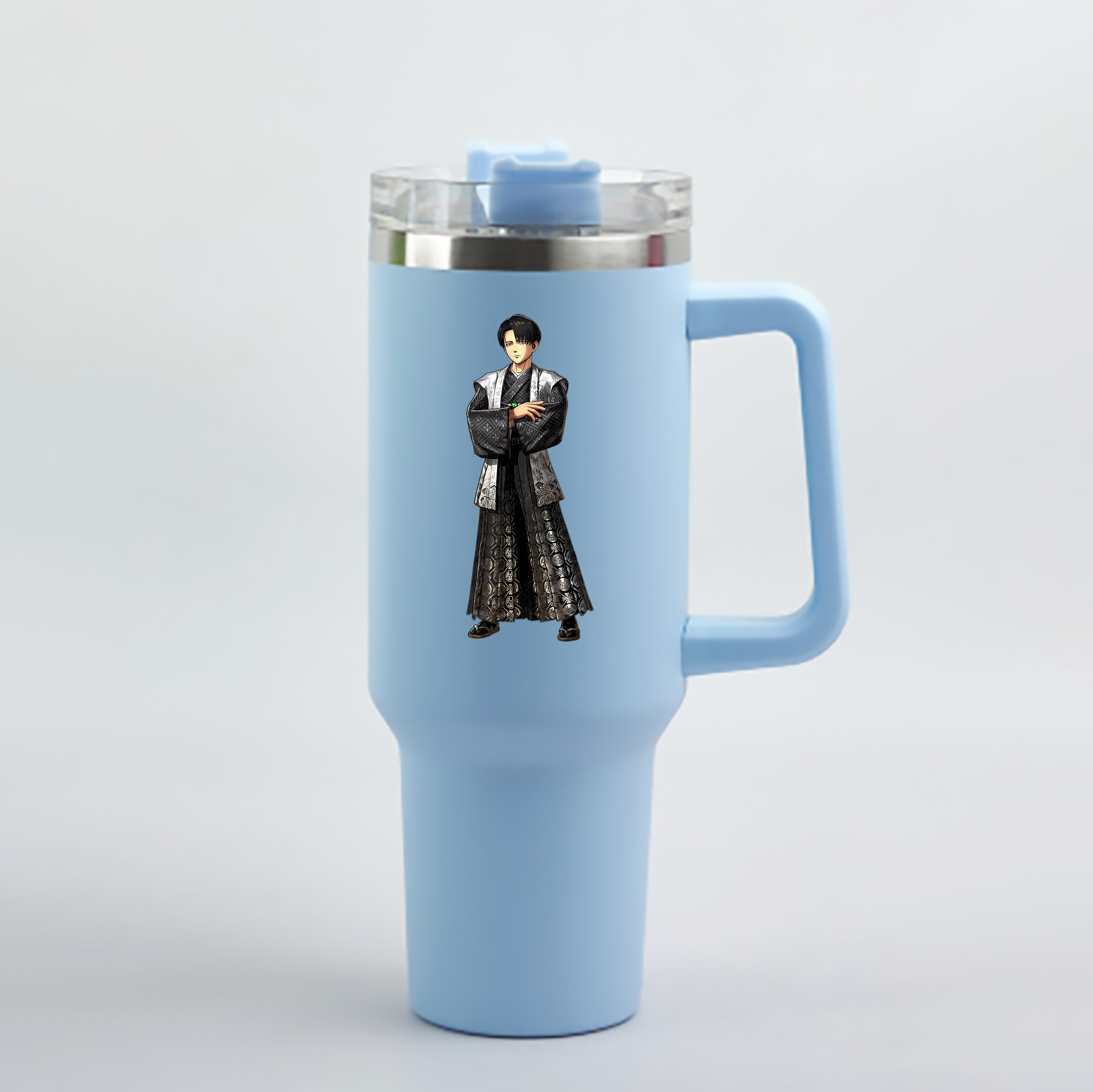 （画像用） 進撃の巨人 リヴァイ·アッカーマン Attack on Titan Levi Ackerman 1200mL車用タンブラー - クリスタルステッカー（プラスチックストロー付き）