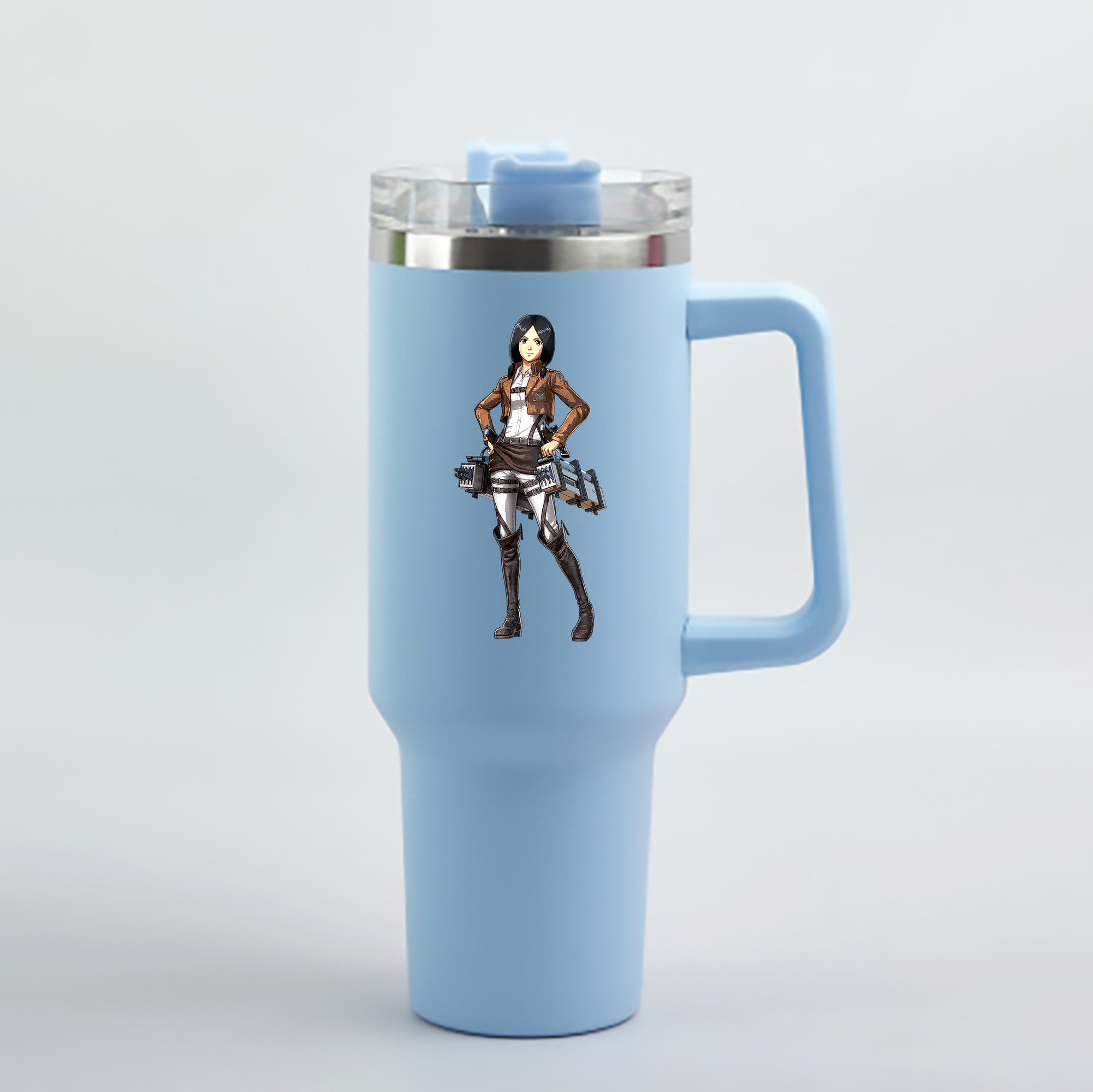 （画像用） 進撃の巨人 ミカサ·アッカーマン Attack on Titan Mikasa Ackerman 1200mL車用タンブラー - クリスタルステッカー（プラスチックストロー付き）