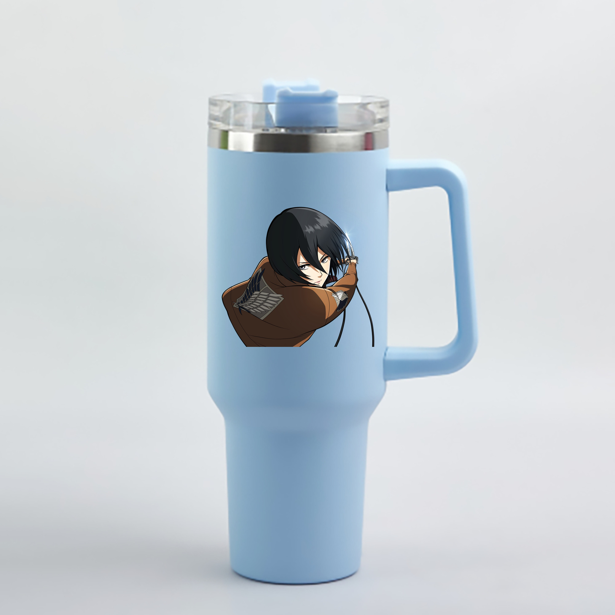 （画像用） 進撃の巨人 ミカサ·アッカーマン Attack on Titan Mikasa Ackerman 1200mL車用タンブラー - クリスタルステッカー（プラスチックストロー付き）